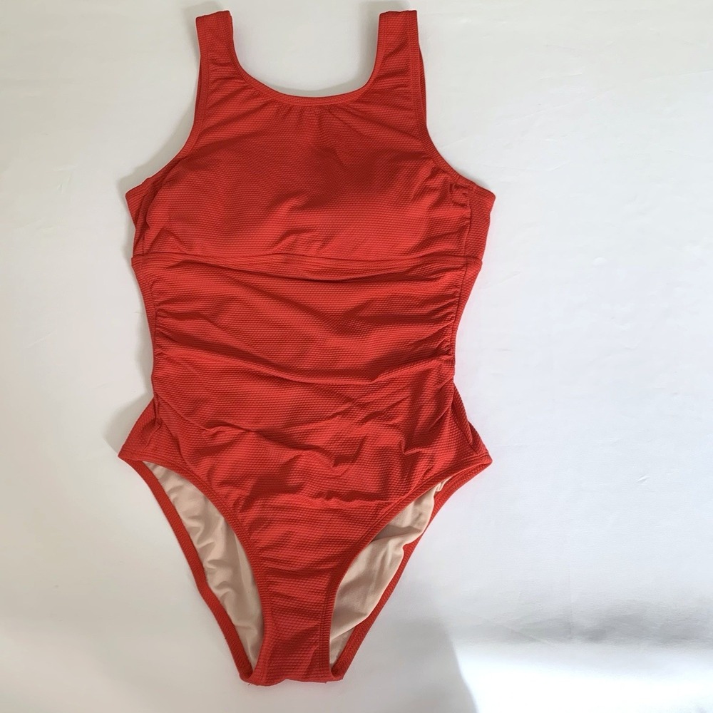 Kona Sol Swimsuit One Piece Women L Red Ruched Padded Vacation Beach Feminine
